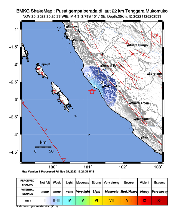 Gempa Magnitudo 4.3 Guncang Pesisir Bengkulu
