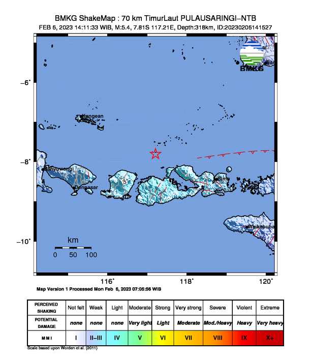 Gempa Magnitufdo 5.4 Guncang Pulau Saringi NTB