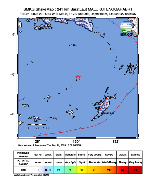 Gempa Magnitudo 5.2 Guncang Perairan Maluku Tenggaran Barat